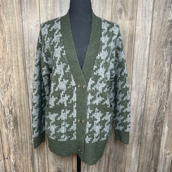 Madewell Sweaters - Madewell Allston Sweater Cardigan Womens‎ S Oversized Houndstooth Green Gray